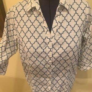 212Collection patterned button up shirt white&blue